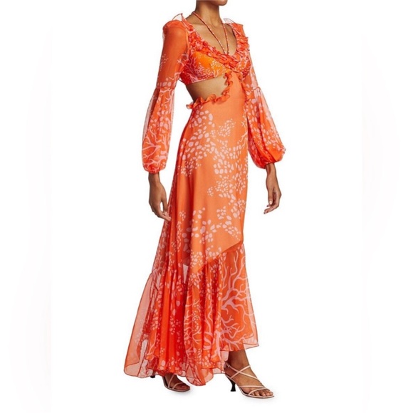 PatBo Coral Print Beach Dress Orange Pink sz S - Picture 4 of 16